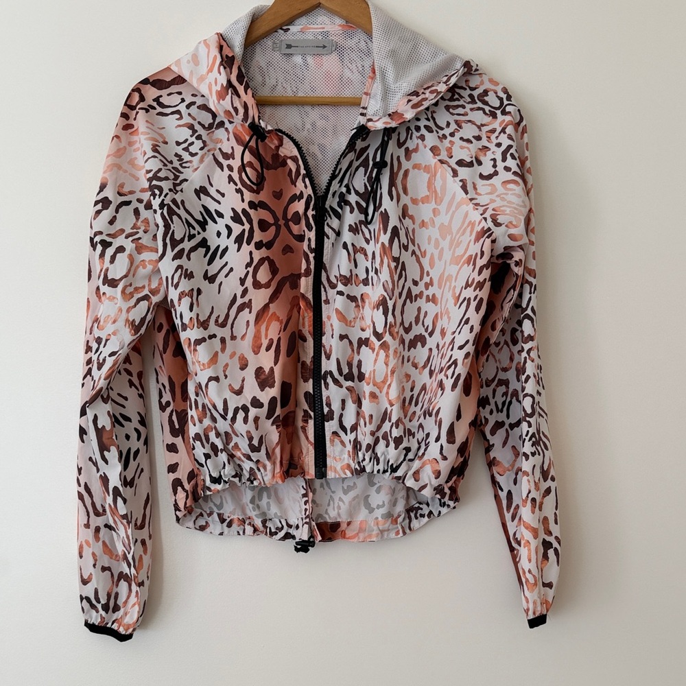 The Upside Animal Print Leopard Cropped Windbreaker Jacket Small Athleisure